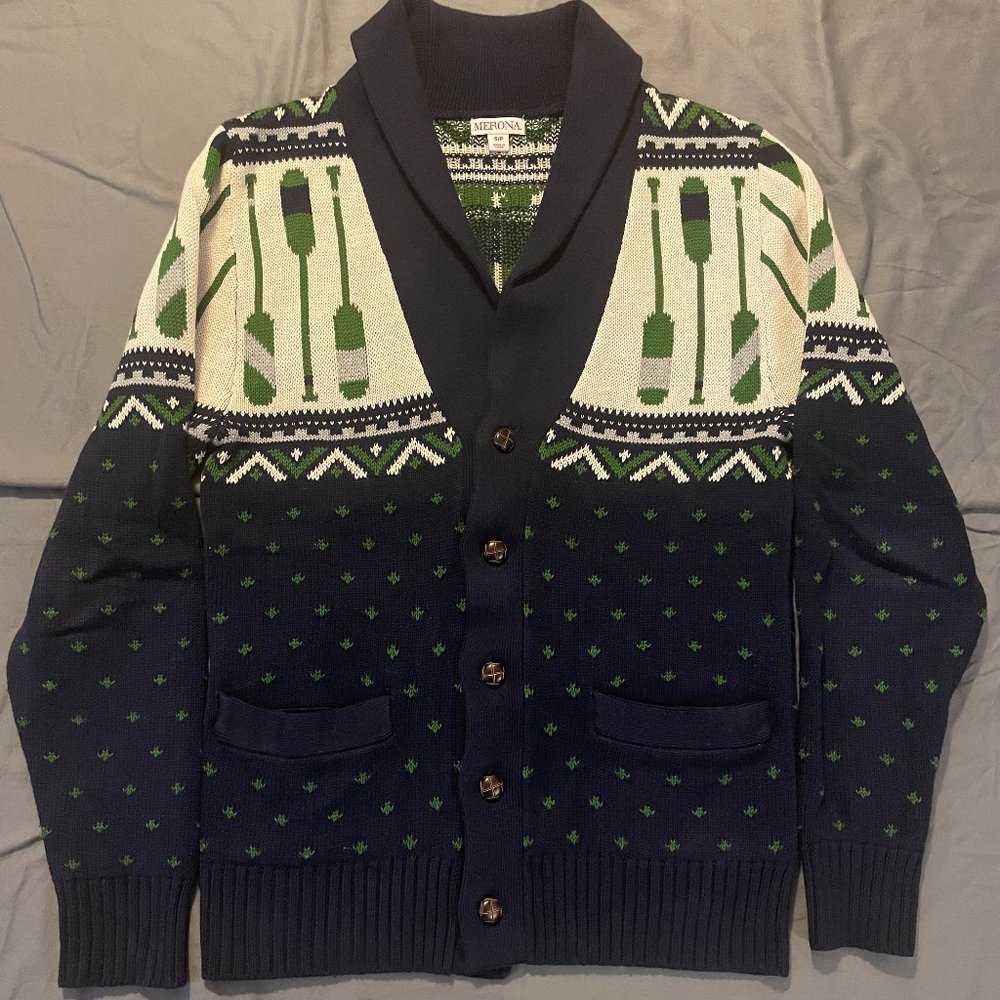 Merona Blue & Cream Grandpa Vintage Knit Cardigan - Small